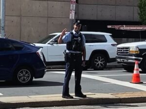 A police officer directing traffic