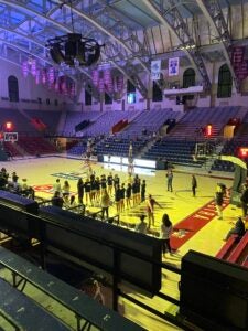 The Penn Women's Basketball TEam lines up to be introduced at the beginning of the game