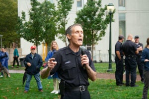 Gene Janda speaking to the crowd.