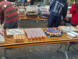 food tables for the halloween block party